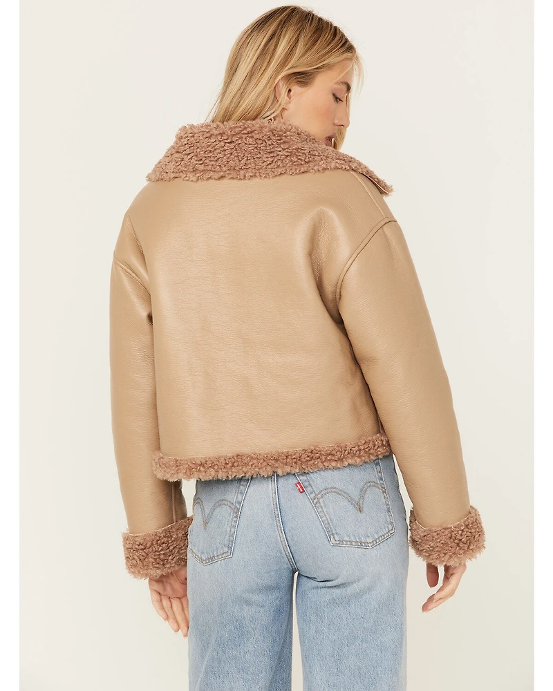 Cleo + Wolf Women's Reversible Sherpa Trimmed Moto Jacket