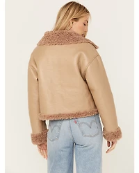 Cleo + Wolf Women's Reversible Sherpa Trimmed Moto Jacket