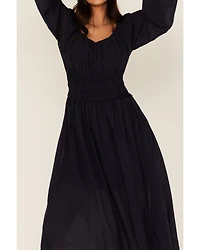 Shyanne Women's Striped Long Sleeve Slit Front Midi Dress