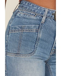 Rock & Roll Denim Women's Medium Wash High Rise Relaxed Flare Stretch Jeans