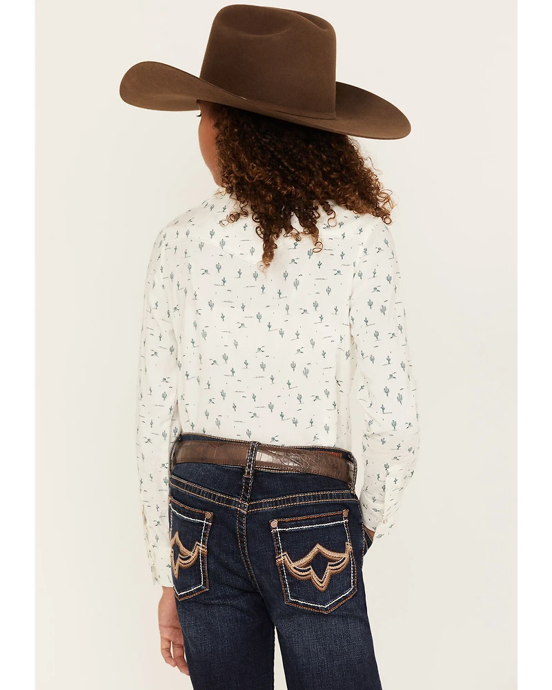 Shyanne Girls' Cactus Print Long Sleeve Western Button-Down Shirt