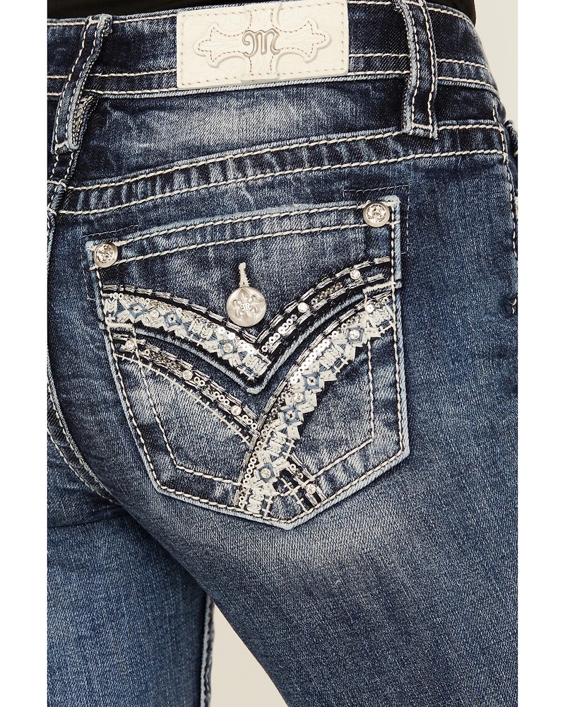 Miss Me Women's Medium Wash Embroidered 32" Bootcut Stretch Denim Jeans
