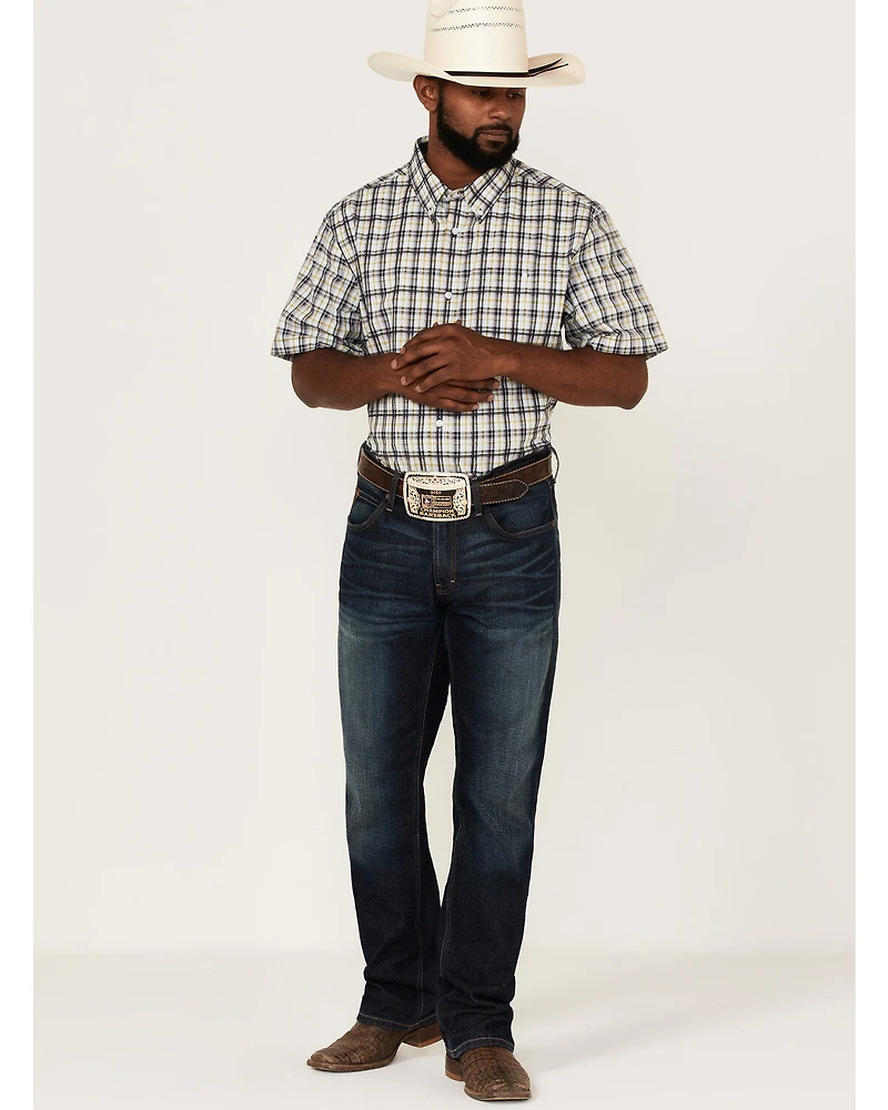 RANK 45® Men's Sponsor Plaid Print Short Sleeve Button-Down Western Shirt