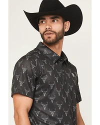 Rock & Roll Denim Men's Longhorn Print Short Sleeve Button-Down Stretch Polo