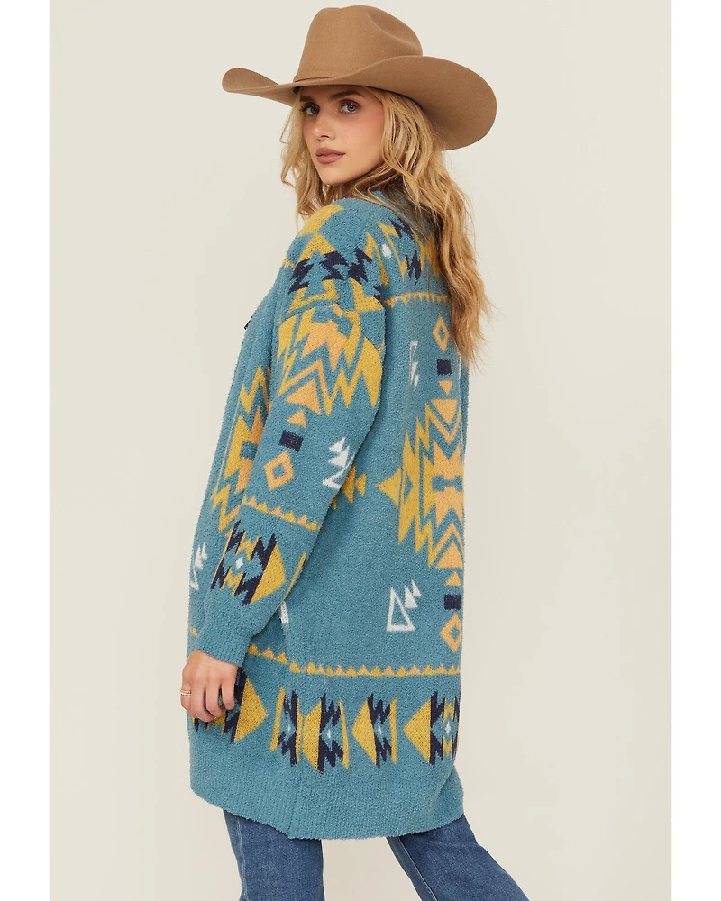 Angie Women's Southwestern Print Open Front Sweater
