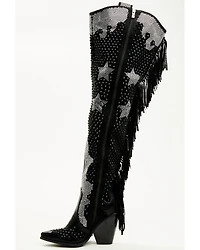 Azalea Wang Women's Nella Over The Knee Embellished Fringe Tall Fashion Boots - Snip Toe