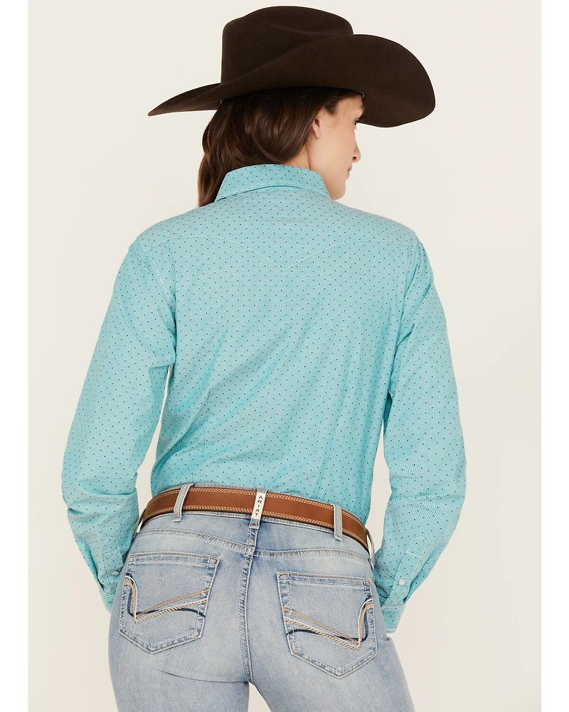 Rough Stock by Panhandle Women's Dobby Striped Long Sleeve Pearl Snap Western Shirt