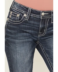 Miss Me Women's Dark Wash Mid Rise 32" Bootcut Stretch Denim Jeans