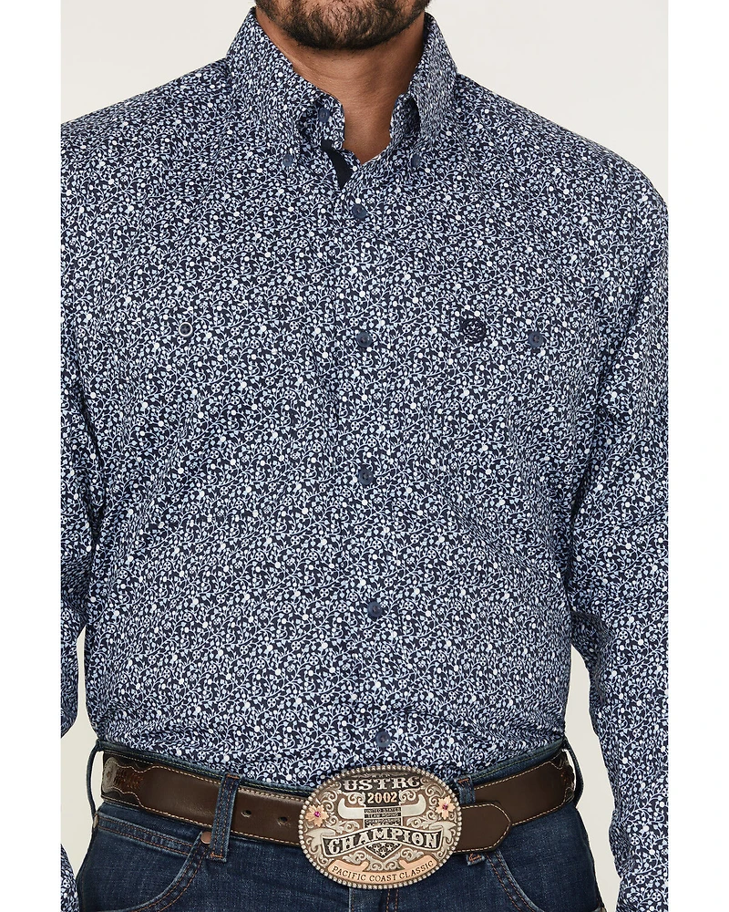 George Strait by Wrangler Men's Floral Print Long Sleeve Button-Down Stretch Western Shirt - Tall