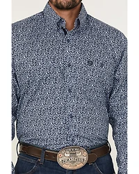George Strait by Wrangler Men's Floral Print Long Sleeve Button-Down Stretch Western Shirt - Tall