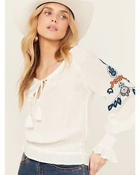Shyanne Women's Challis Embroidered Long Sleeve Blouse