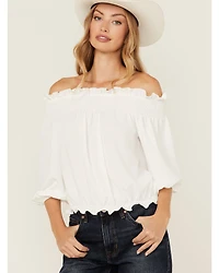 Wild Moss Women's Solid Smocked Off The Shoulder Top
