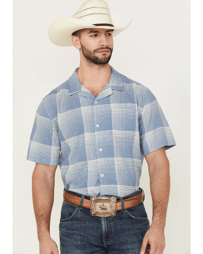 Pendleton Men's Camp Linen Plaid Print Short Sleeve Button-Down Western Shirt