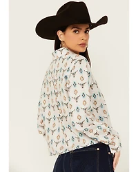 Panhandle Women's Steer Print Long Sleeve Snap Western Shirt