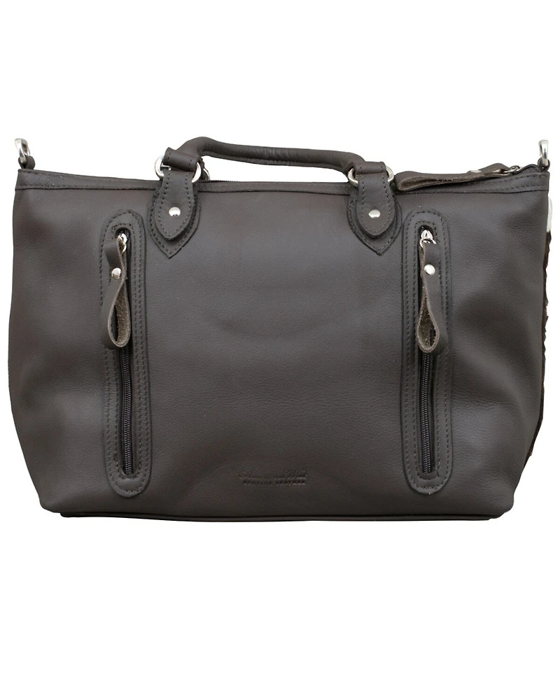 American West Chocolate Cow Town Large Convertible Zip Top Satchel
