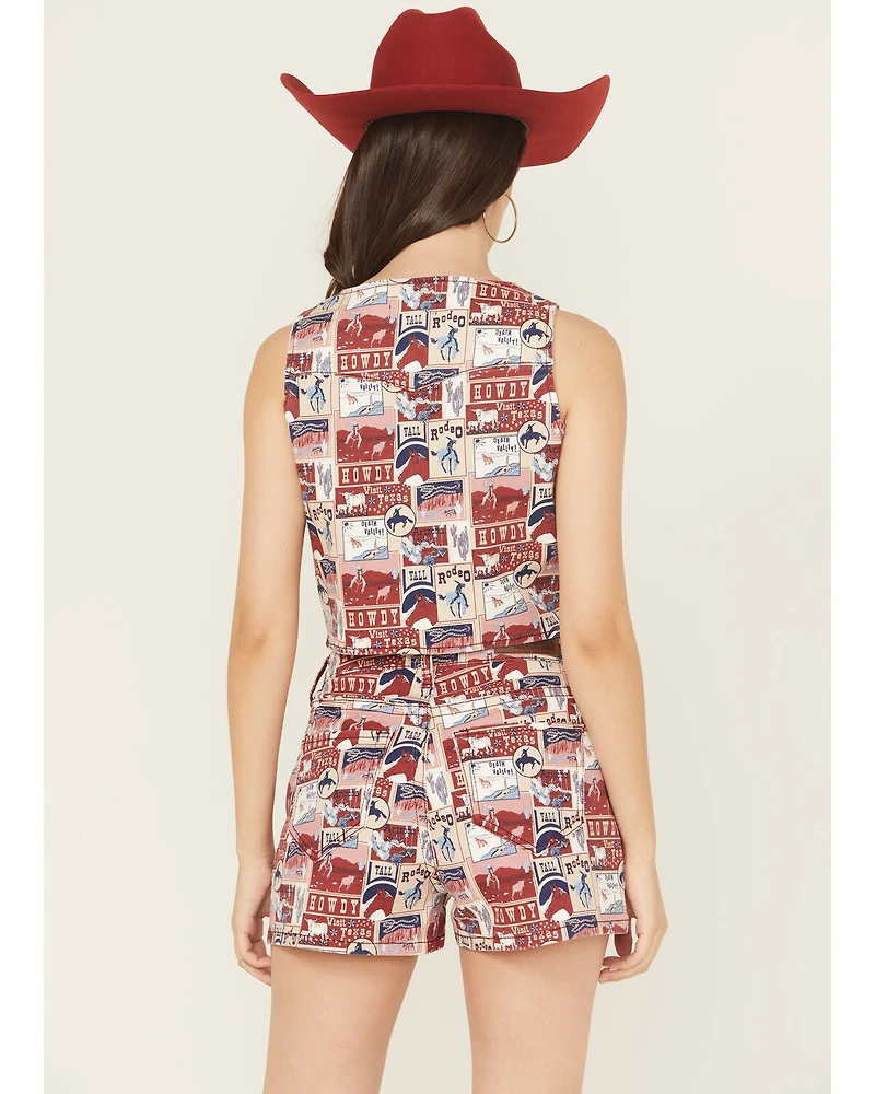 Rock & Roll Denim Women's Americana Print Button-Down Vest