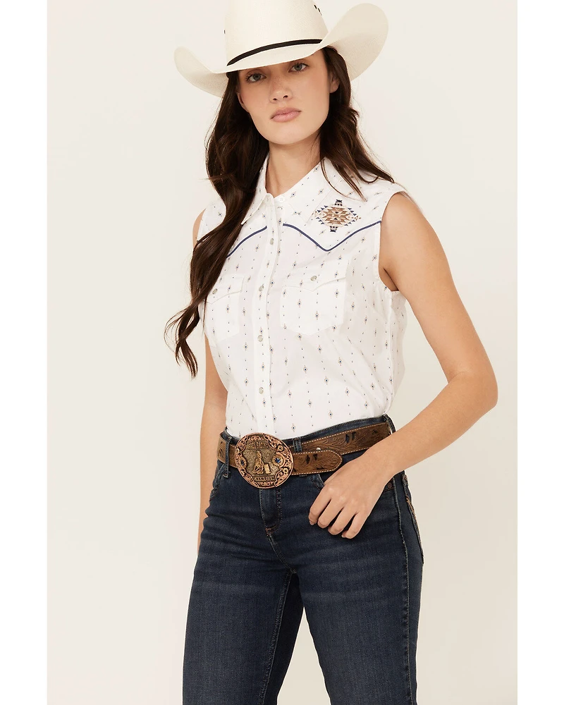 Ely Walker Women's Southwestern Print Sleeveless Pearl Snap Western Shirt