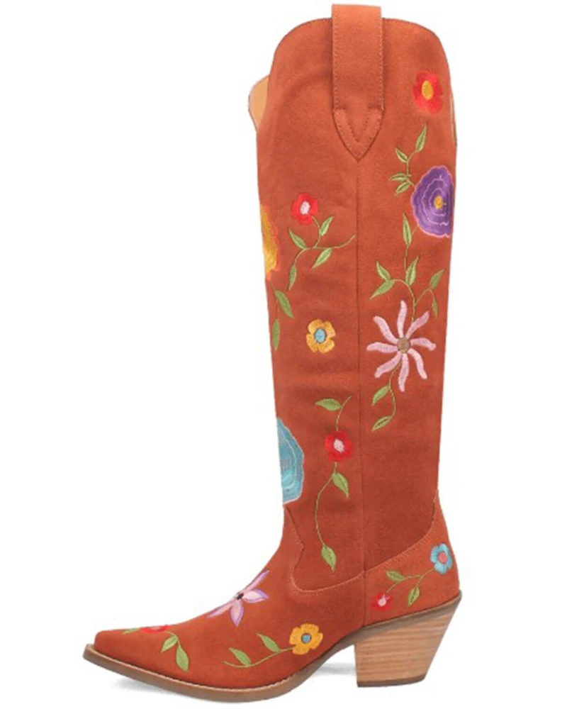 Dingo Women's Flower Power Suede Tall Western Boots - Snip Toe