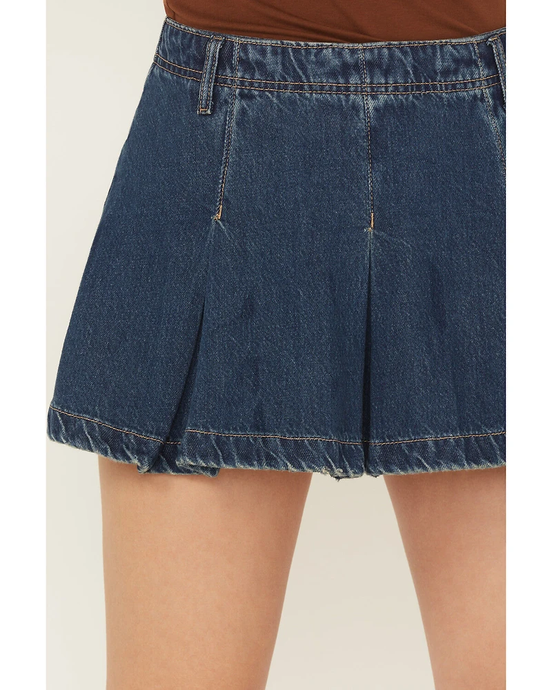 Free People Women's Madison Ave Dark Wash Mini Denim Skirt