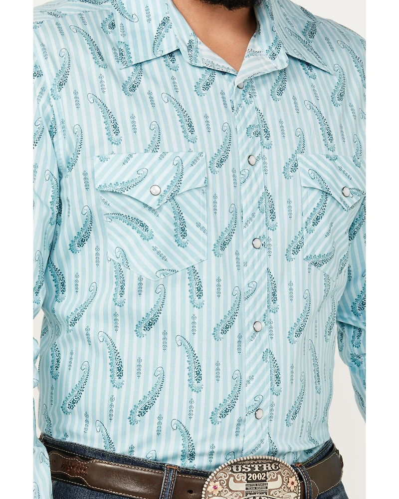 Rock & Roll Denim Men's Paisley Striped Print Long Sleeve Pearl Snap Stretch Western Shirt