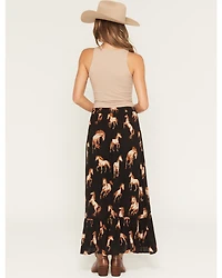Cotton & Rye Women's Horse Print Button-Front High-Low Skirt