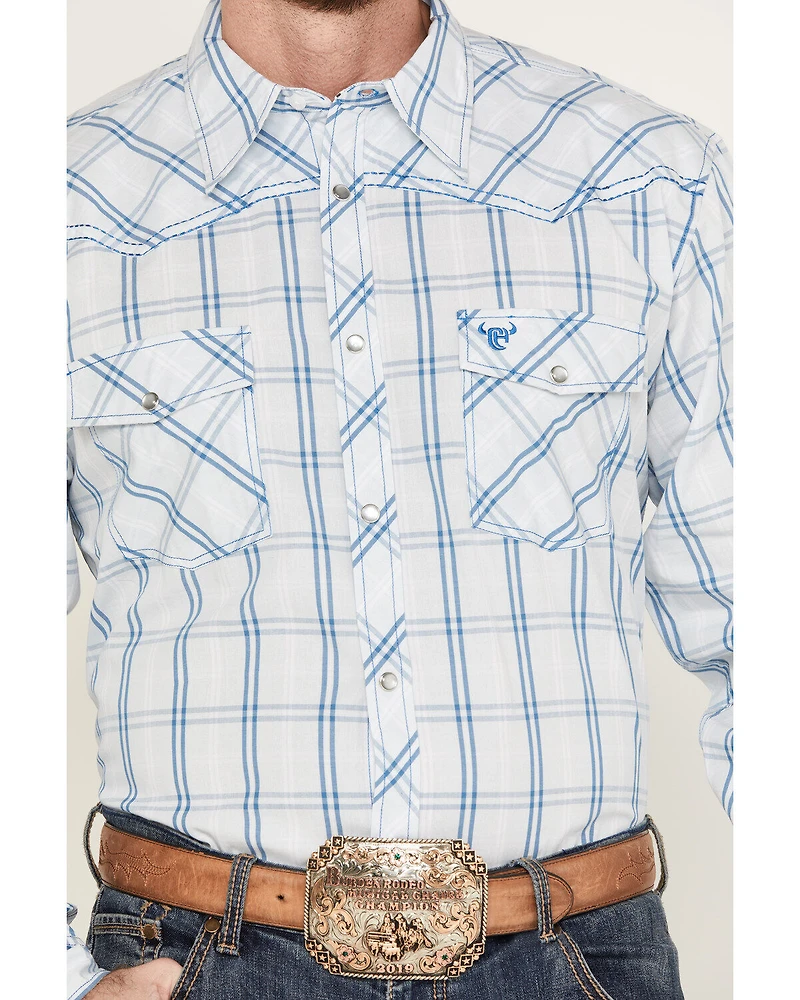 Cowboy Hardware Men's Plaid Print Long Sleeve Western Pearl Snap Shirt