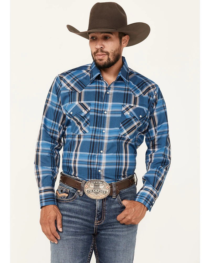 Ely Walker Men's Plaid Print Long Sleeve Snap Western Shirt