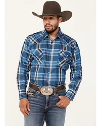 Ely Walker Men's Plaid Print Long Sleeve Snap Western Shirt