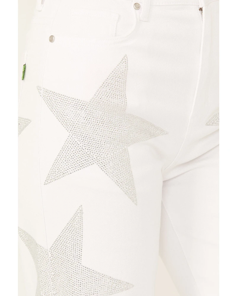 Vibrant Denim Women's Rhinestone Star High Rise Wide Leg Jeans