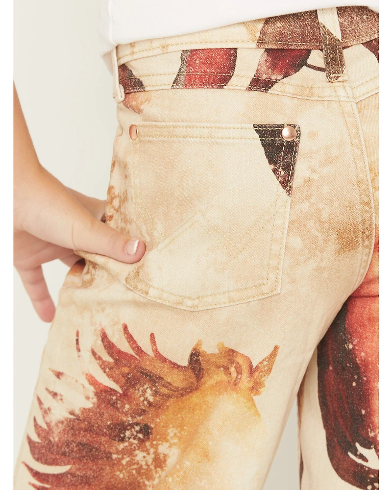 Wrangler X Lainey Wilson Girls' Horse Print Wide Leg Stretch Denim Jeans