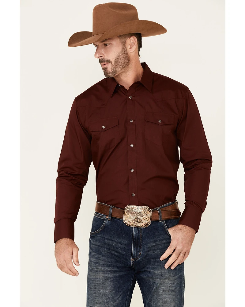 Gibson Men's Basic Solid Long Sleeve Pearl Snap Western Shirt - Tall