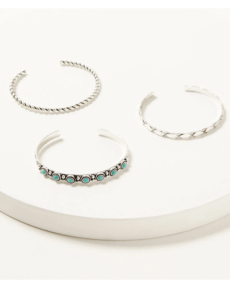 Shyanne Women's Silver-Toned Rope and Turquoise-Toned Bracelet Set - 3 Piece
