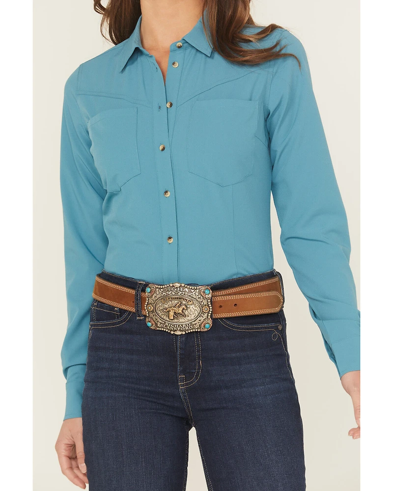 Shyanne Women's Solid Long Sleeve Button-Down Performance Shirt
