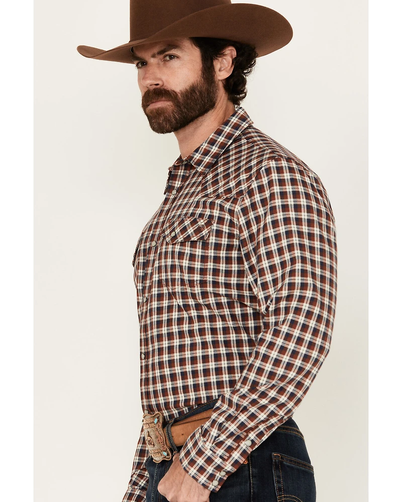 Blue Ranchwear Men's Bryce Plaid Print Long Sleeve Snap Western Shirt