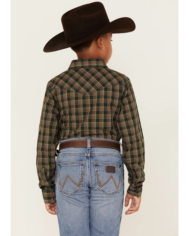 Cody James Boys' Douglas Fir Plaid Print Long Sleeve Snap Western Shirt