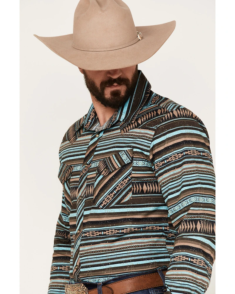 Rock & Roll Denim Men's Southwestern Stretch Long Sleeve Snap Shirt