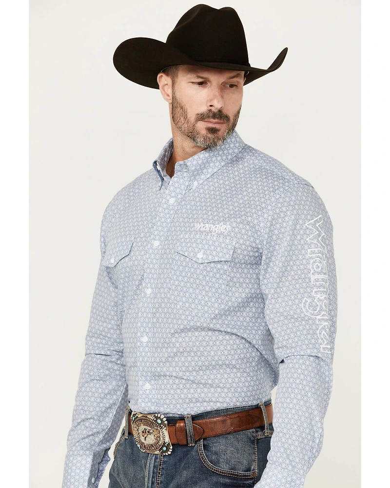 Wrangler Men's Logo Geo Print Long Sleeve Button-Down Western Shirt