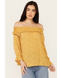 Wild Moss Women's Ditzy Floral Print Long Sleeve Off The Shoulder Shirt