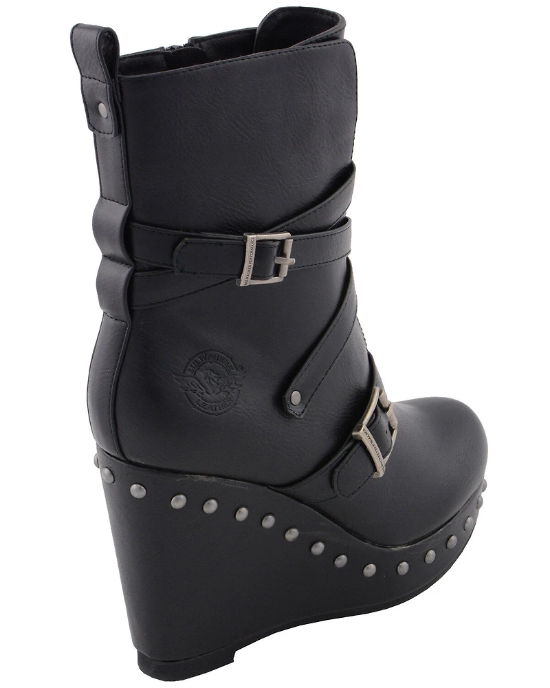 Milwaukee Leather Women's Triple Strap Wedge Boots - Round Toe