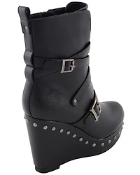 Milwaukee Leather Women's Triple Strap Wedge Boots - Round Toe