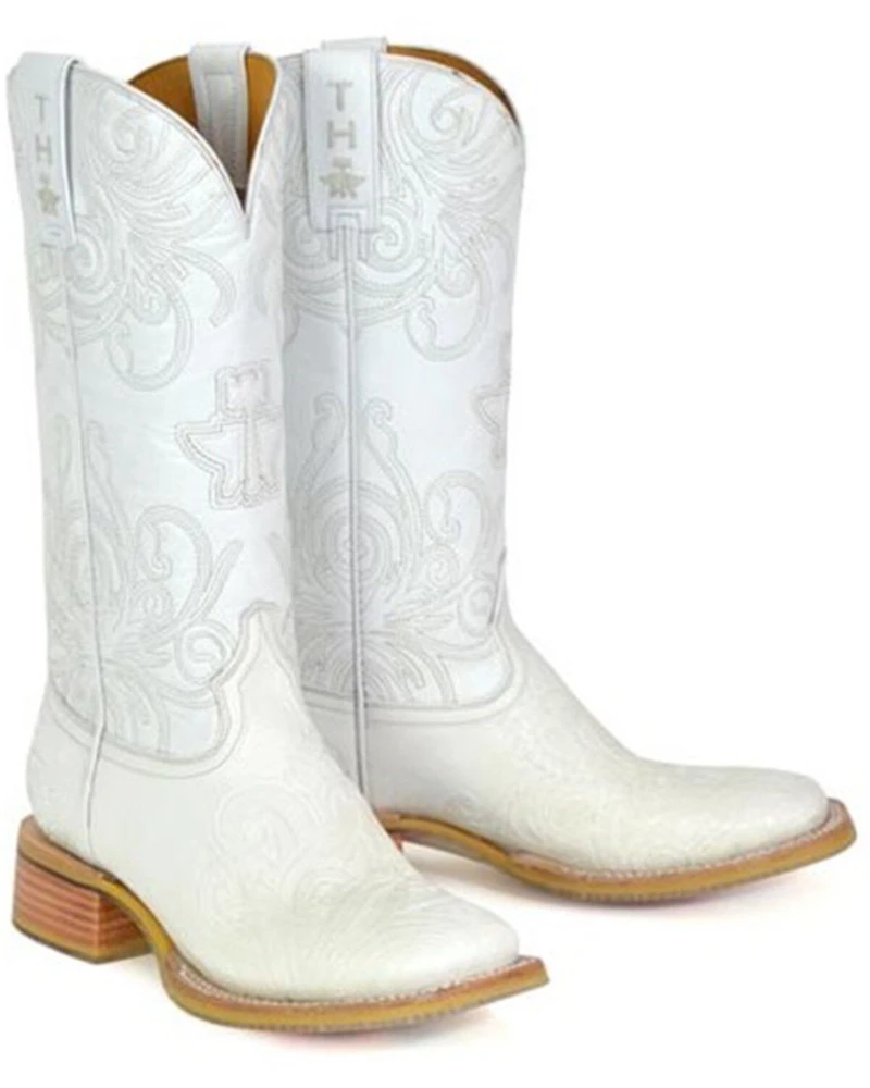 Tin Haul Women's White Wedding Western Boots - Broad Square Toe