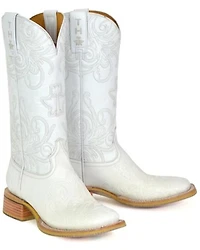 Tin Haul Women's White Wedding Western Boots - Broad Square Toe
