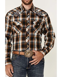 Roper Men's Embroidered Yoke Plaid Print Long Sleeve Snap Western Shirt