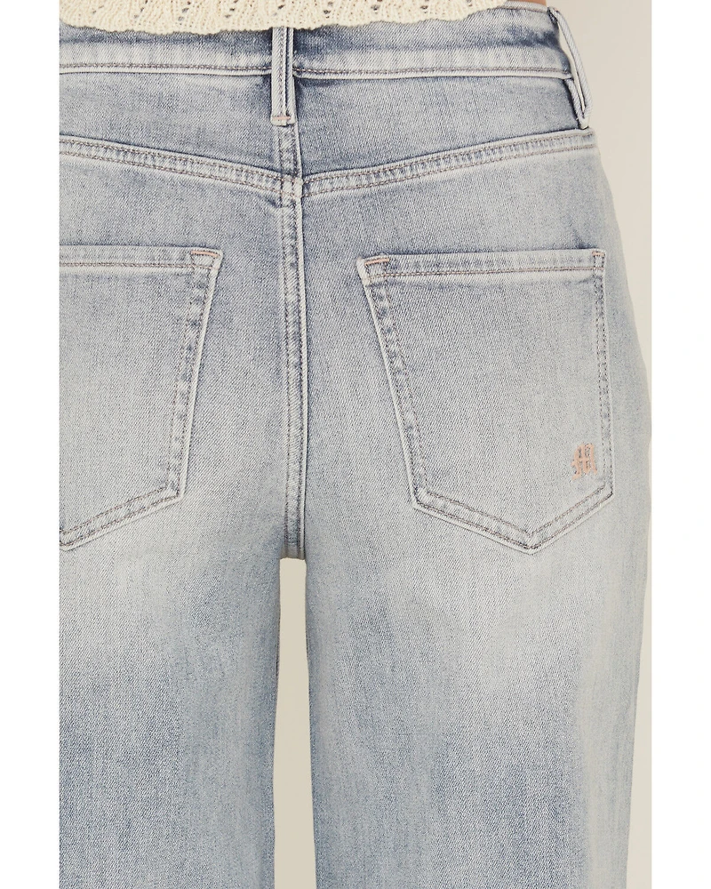 Miss Me Women's Light Wash High Rise 32" Super Wide Stretch Denim Jeans