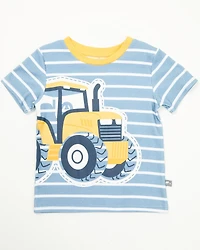 Rugged Bear Toddler Boys' Tractor Striped Short Sleeve T-Shirt