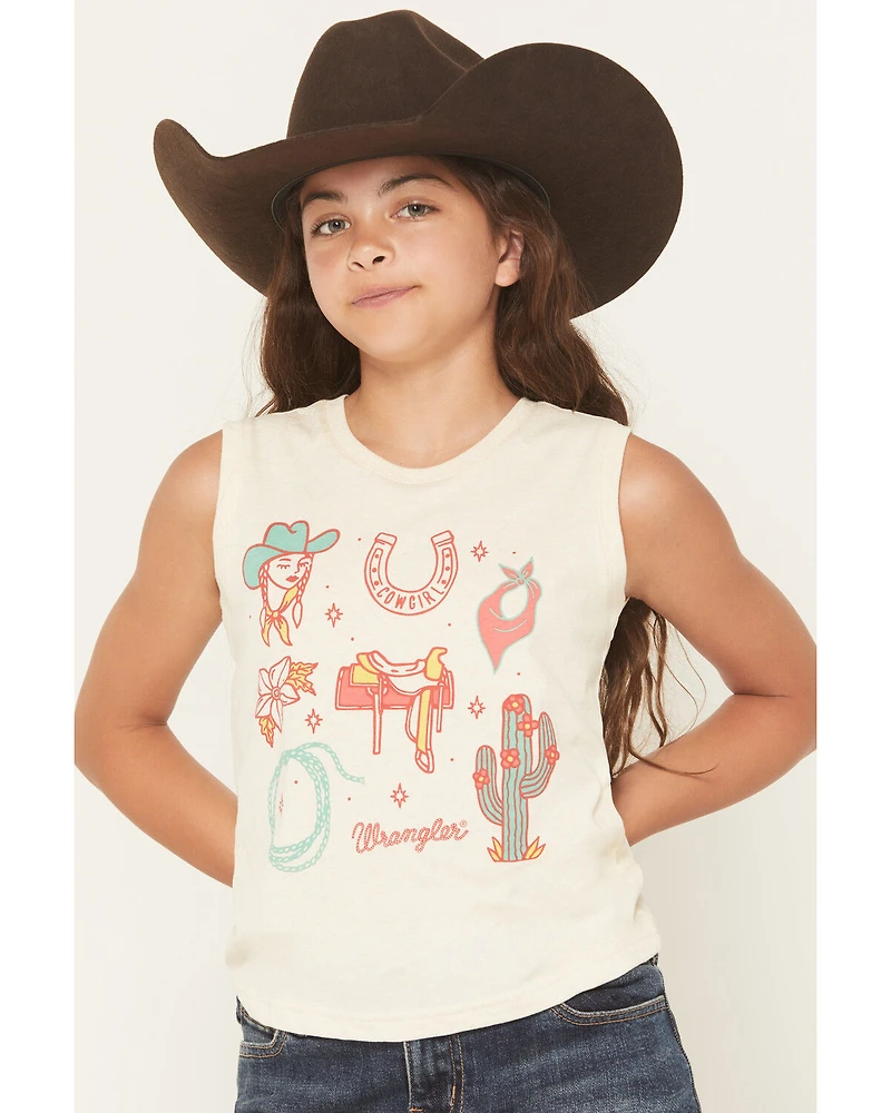 Wrangler Girls' Western Conversation Print Sleeveless Graphic Tee