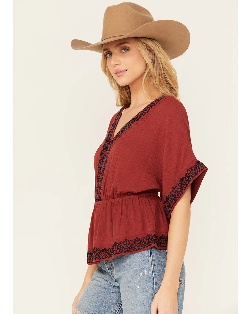 Shyanne Women's Embroidered Sleeve Peplum Top