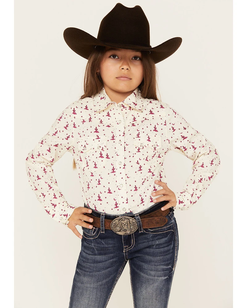 Shyanne Girls' Cactus Print Long Sleeve Pearl Snap Shirt