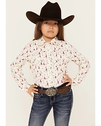Shyanne Girls' Cactus Print Long Sleeve Pearl Snap Shirt