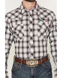 Wrangler Men's Plaid Print Logo Long Sleeve Snap Western Shirt